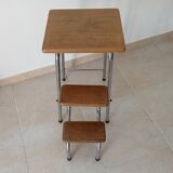 Stepladder stool vintage chrome and solid oak 60/70s