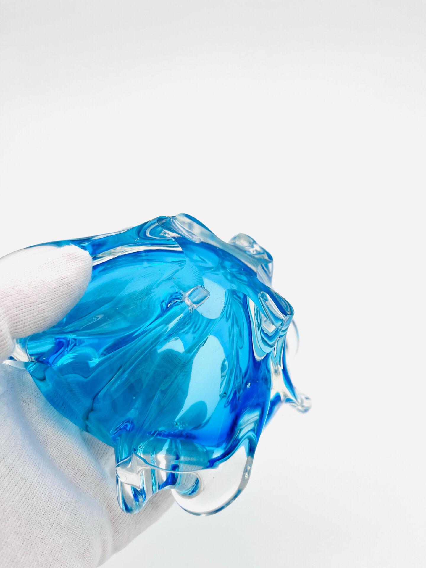 Bohémia Crystal Ashtray Josef Hospodka Blue Vintage 1960