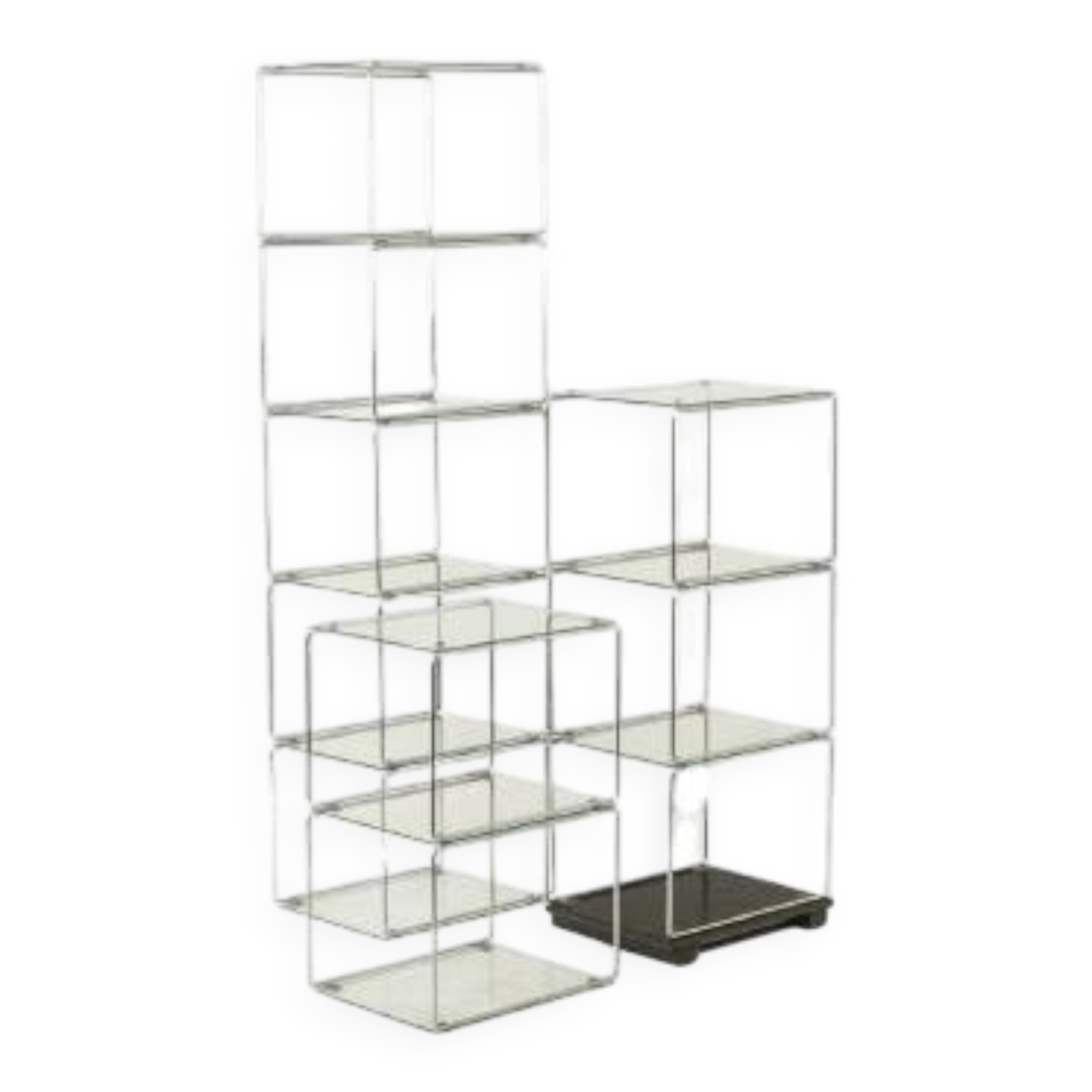 Set of 3 chrome metal and glass shelves. 1970s.