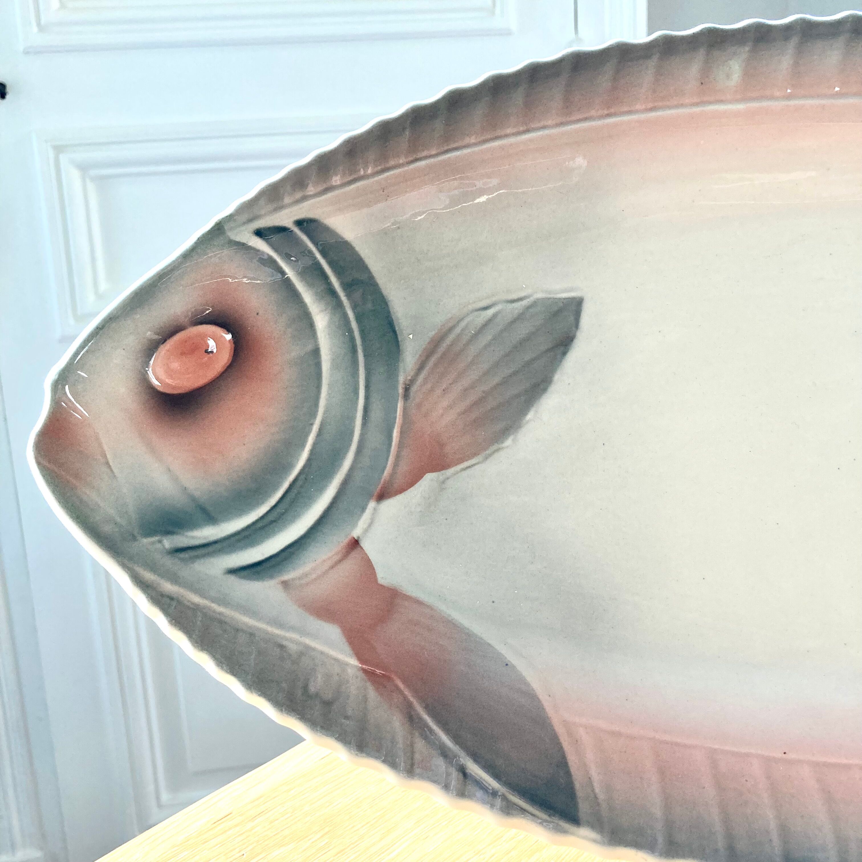 Faience fish dish Digoin Sarreguemines