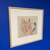 Alfred Gaspart (1900-1993), Cubist still life, pencil and oil pastel drawing framed