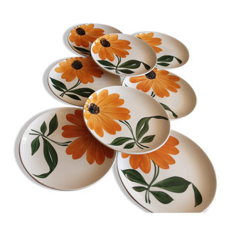 8 vintage Gien dessert plates years 70 orange daisies