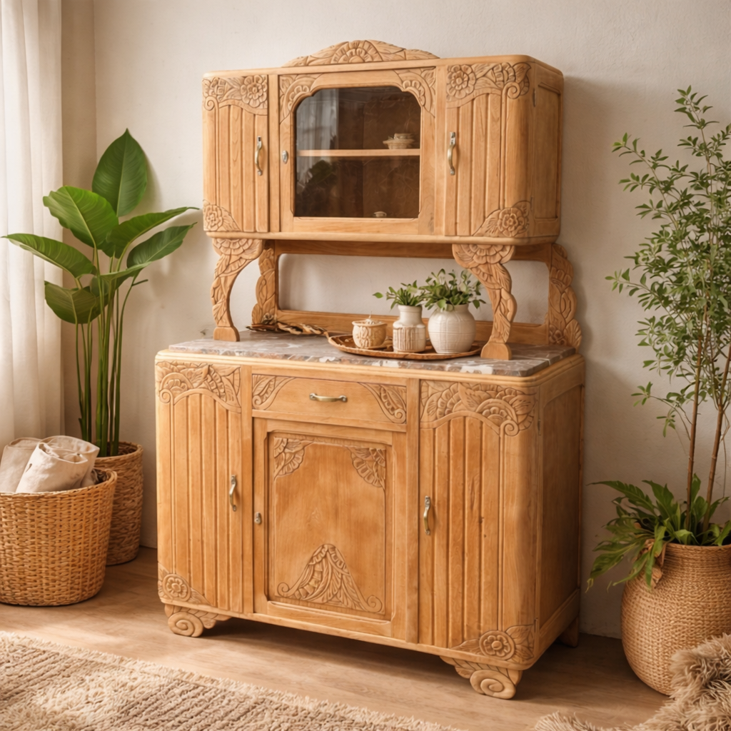Parisian Art Deco buffet in solid raw oak from the 1930s.