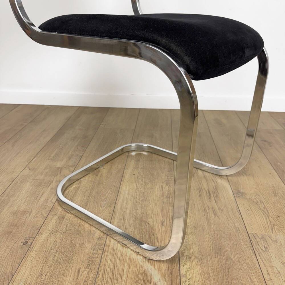Chrome and black velvet sled chair from the 70s in Italy