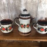 Ancienne Théière + 2 Pichets Schramberg BERNAU Céramique Décor Fleurs