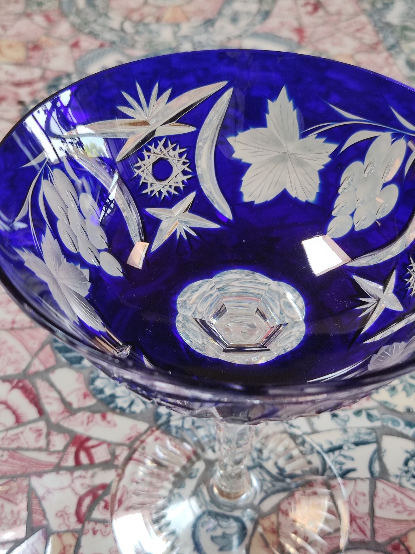 6 cut crystal cobalt blue champagne glasses