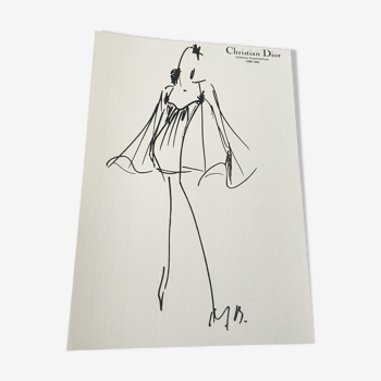 Christian Dior: illustration de mode de presse en noir et blanc - Collection 1988/1989