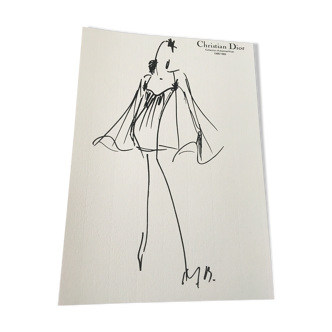 Christian Dior: black and white press fashion illustration - Collection 1988/1989