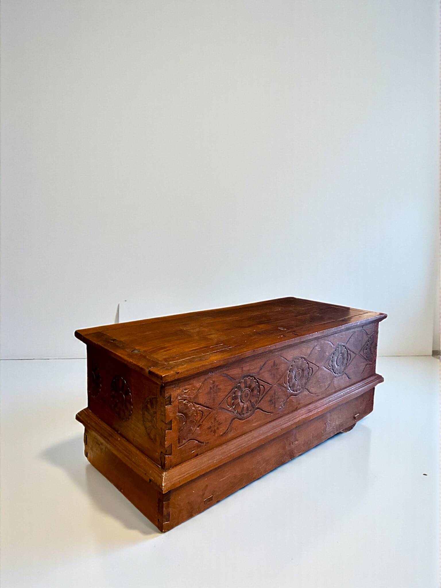 Large Hand-Carved Teak Storage Chest, 1800s