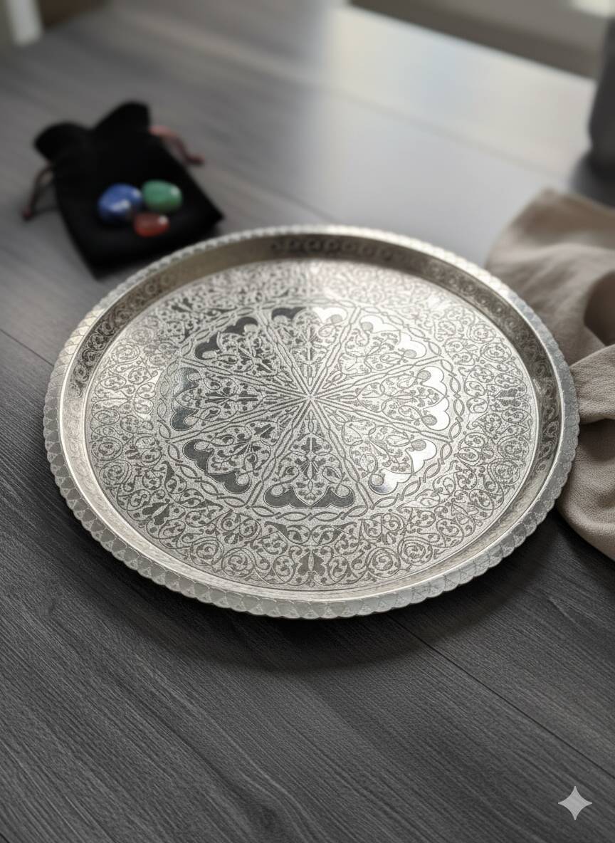 Silver-plated metal serving tray with chiseled finish #PLMR