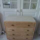 Vintage oak chest of drawers, a travertine plate laid for tray.