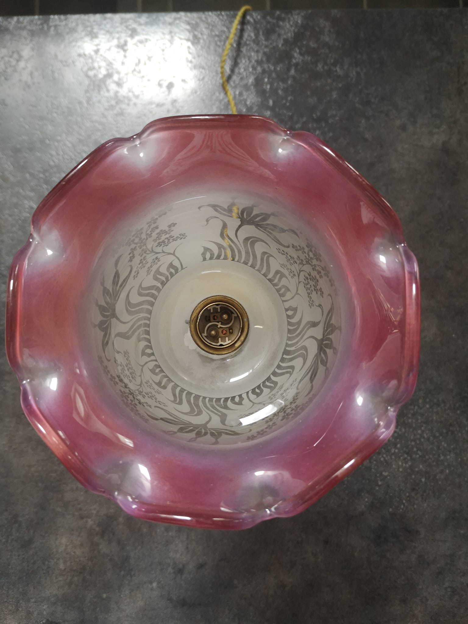 Old brass lamp glass purple Art Deco 1930 TBE H 30 cm