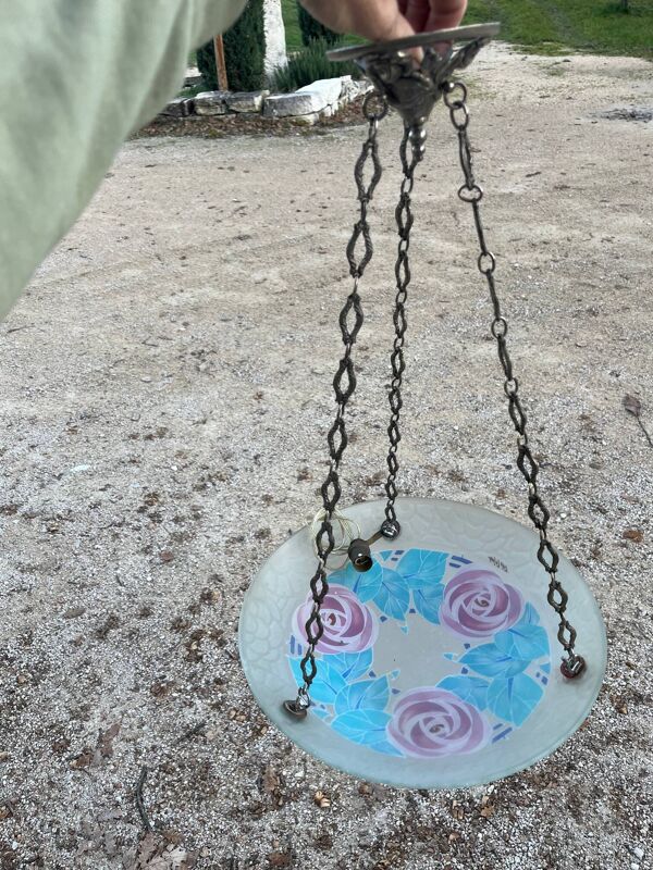Joli lustre Art Déco Loys Lucha motif roses