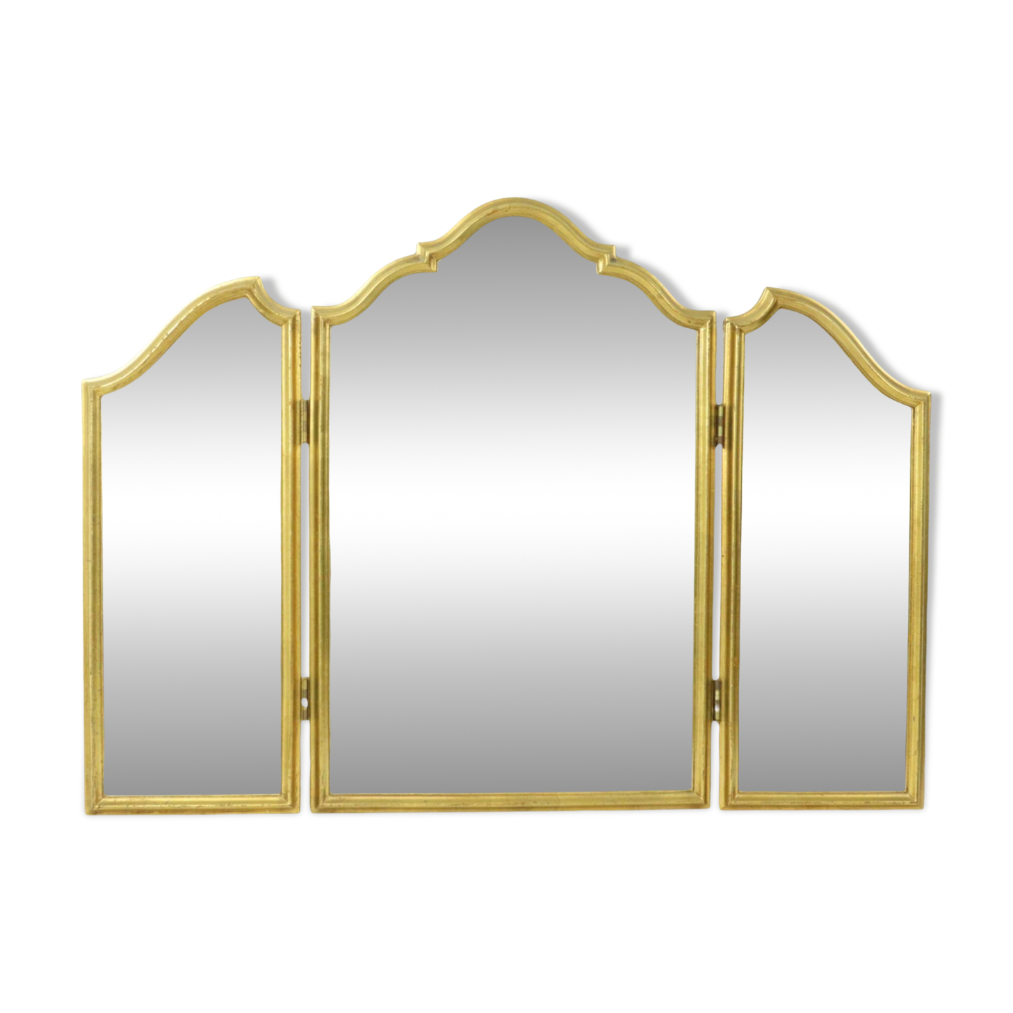 Vintage Triptych Mirror Gold Leaf Gilded Hollywood Regency 86cm