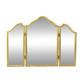 Miroir triptyque vintage doré à la feuille d'or Hollywood Regency 86 cm