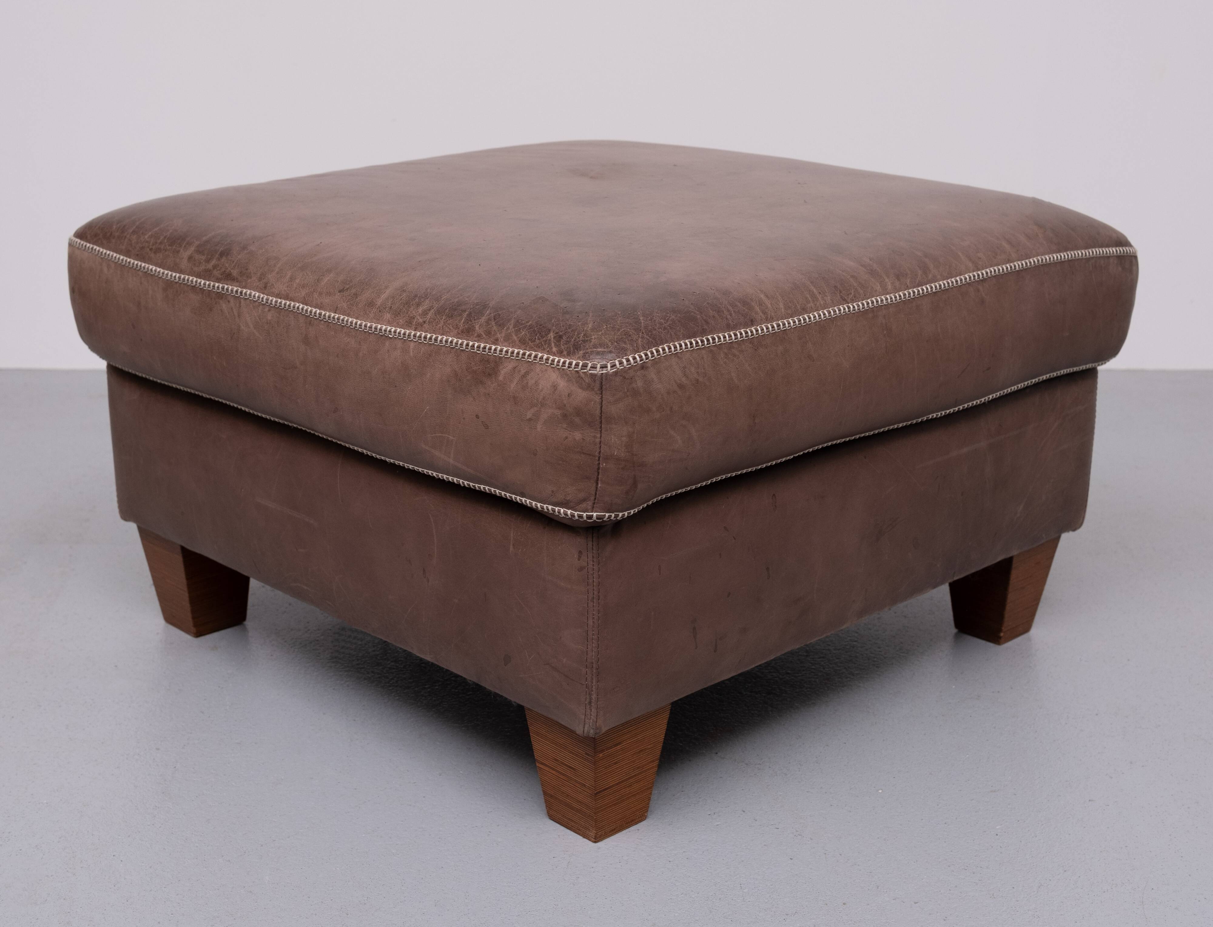 Stich Leather Pouf or Ottoman 1970s