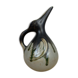 Zoomorphic pitcher pelican bird by Gilbert Metenier, flamed sandstone