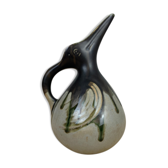 Zoomorphic pitcher pelican bird by Gilbert Metenier, flamed sandstone