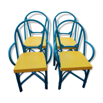 2 chaises et 2 fauteuils en bambou repeint