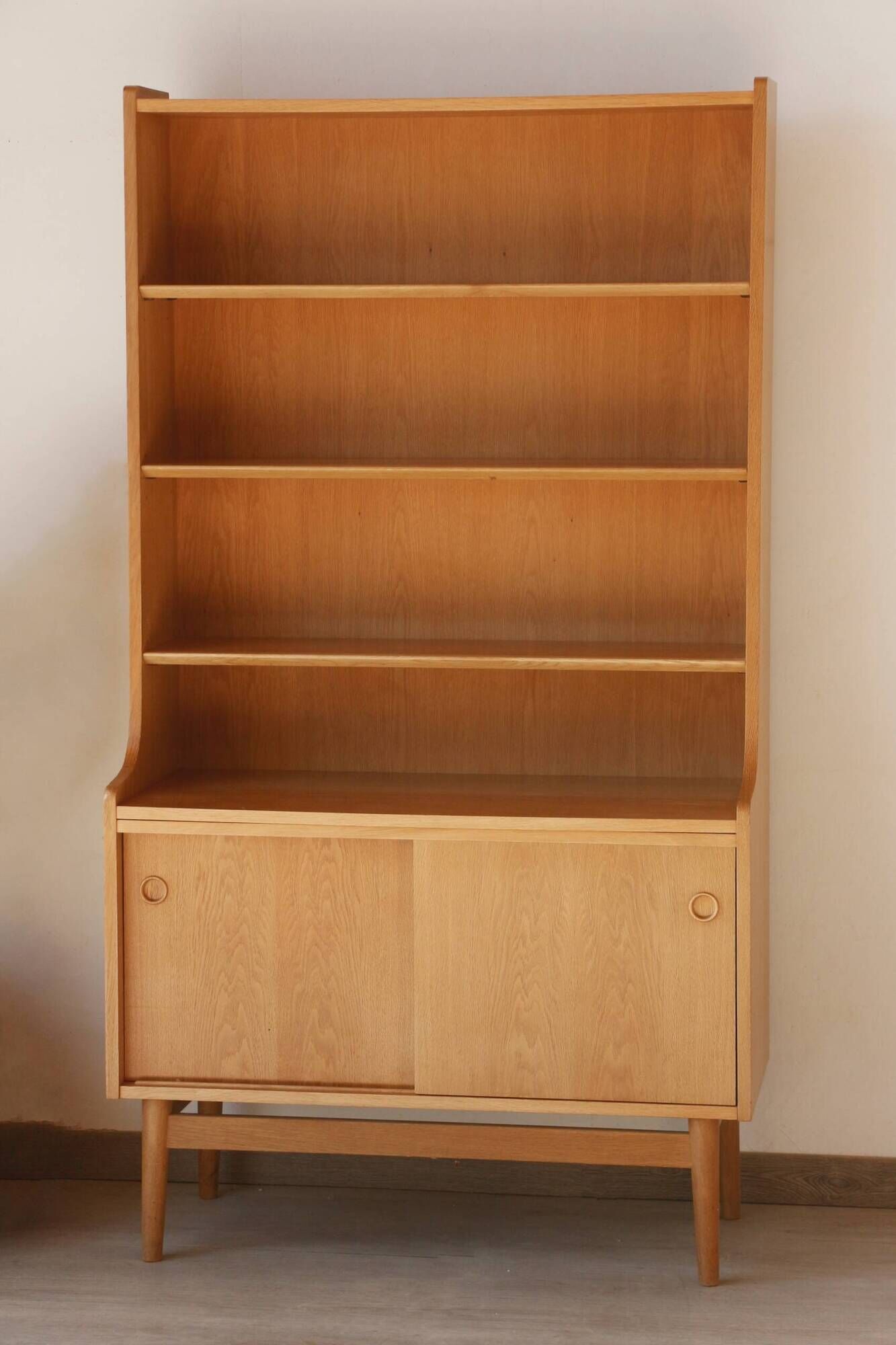 Renovated vintage Scandinavian oak library
