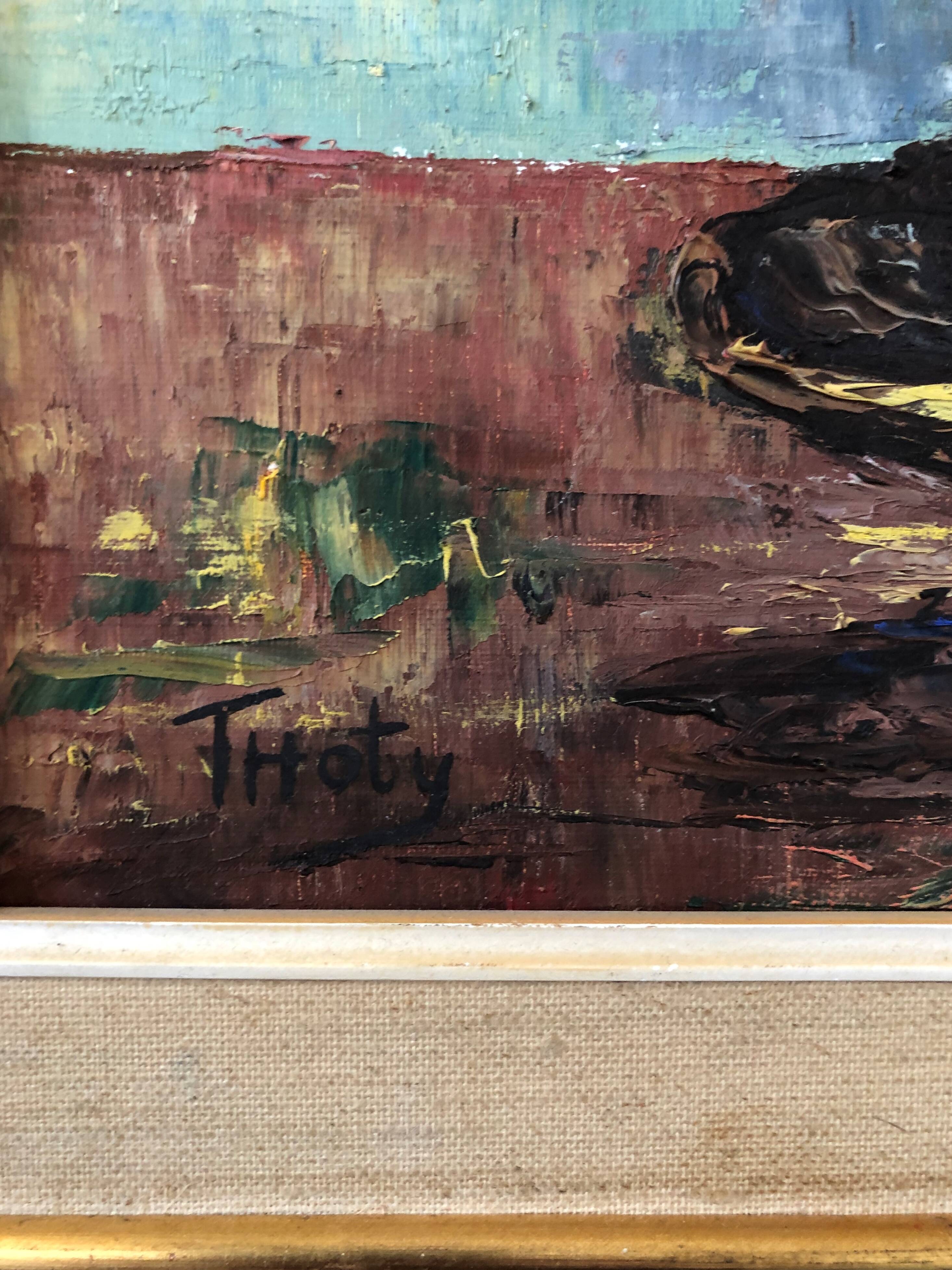 Oil on canvas still life with bouquet of flowers