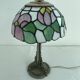 Tiffany style table lamp, stained glass lampshade, silver metal base, Art Nouveau style