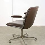 Mid-Century Italian Brown Leather Swivel Chair