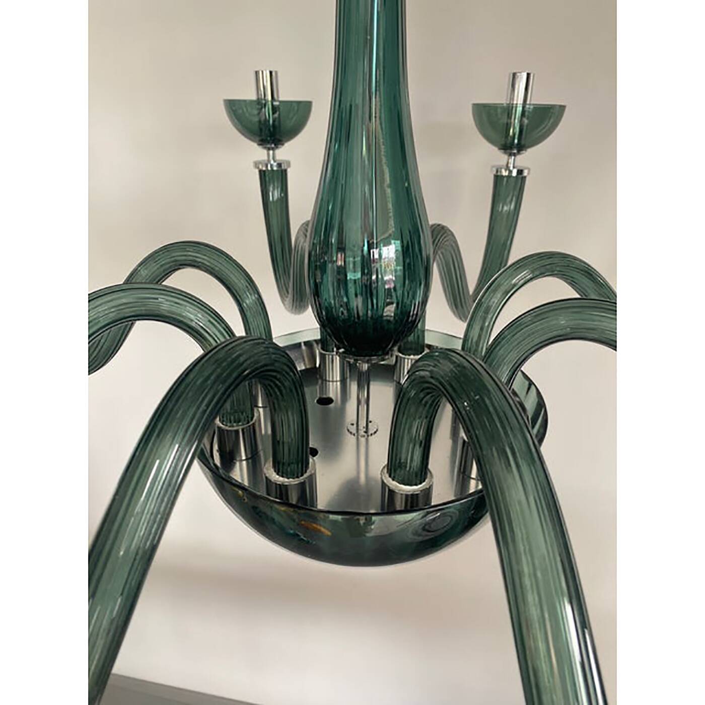 Glass Chandelier in Light Green Italian Art Glass