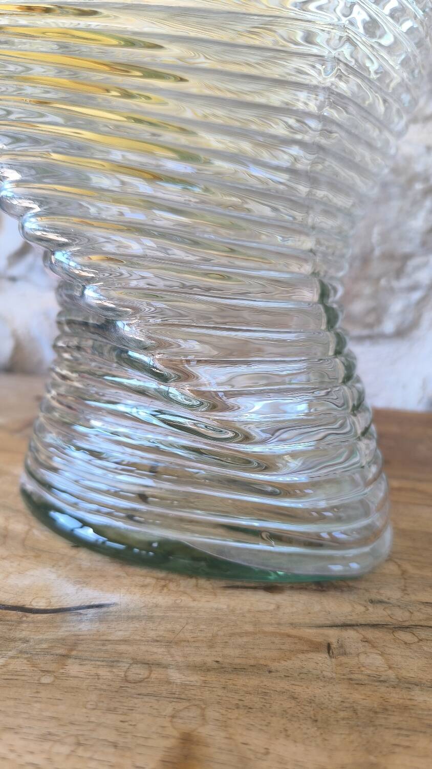 Large wavy pressed glass vase