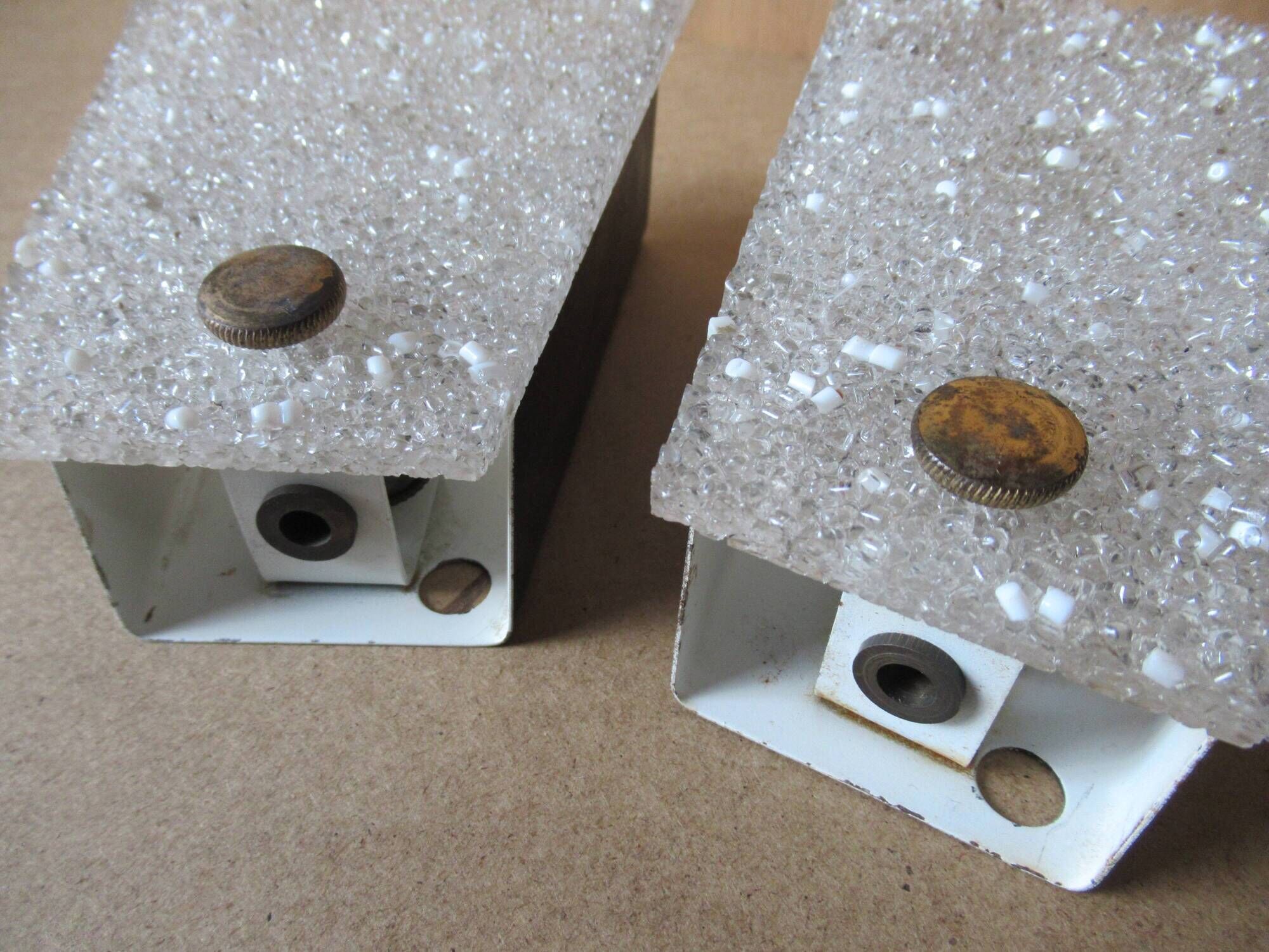 Pair of wall appliques in perspex frosted vintage light fixture 1960s