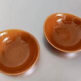2 old orange-yellow ceramic bowls from the Salins earthenware factory