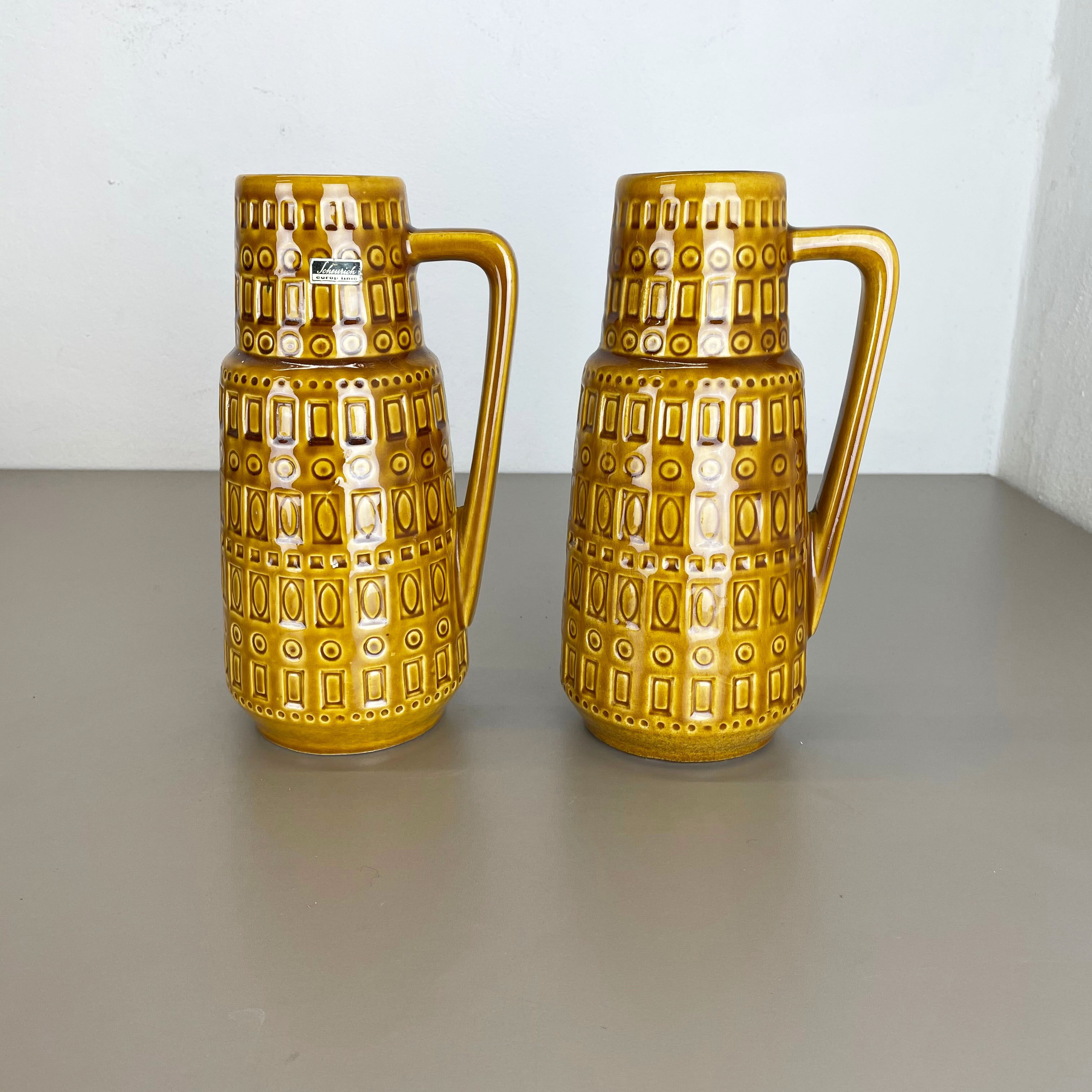 Set of Two Pottery Fat Lava Vases "ochre pattern" by Scheurich, Germany, 1970s