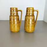 Set of Two Pottery Fat Lava Vases "ochre pattern" by Scheurich, Germany, 1970s