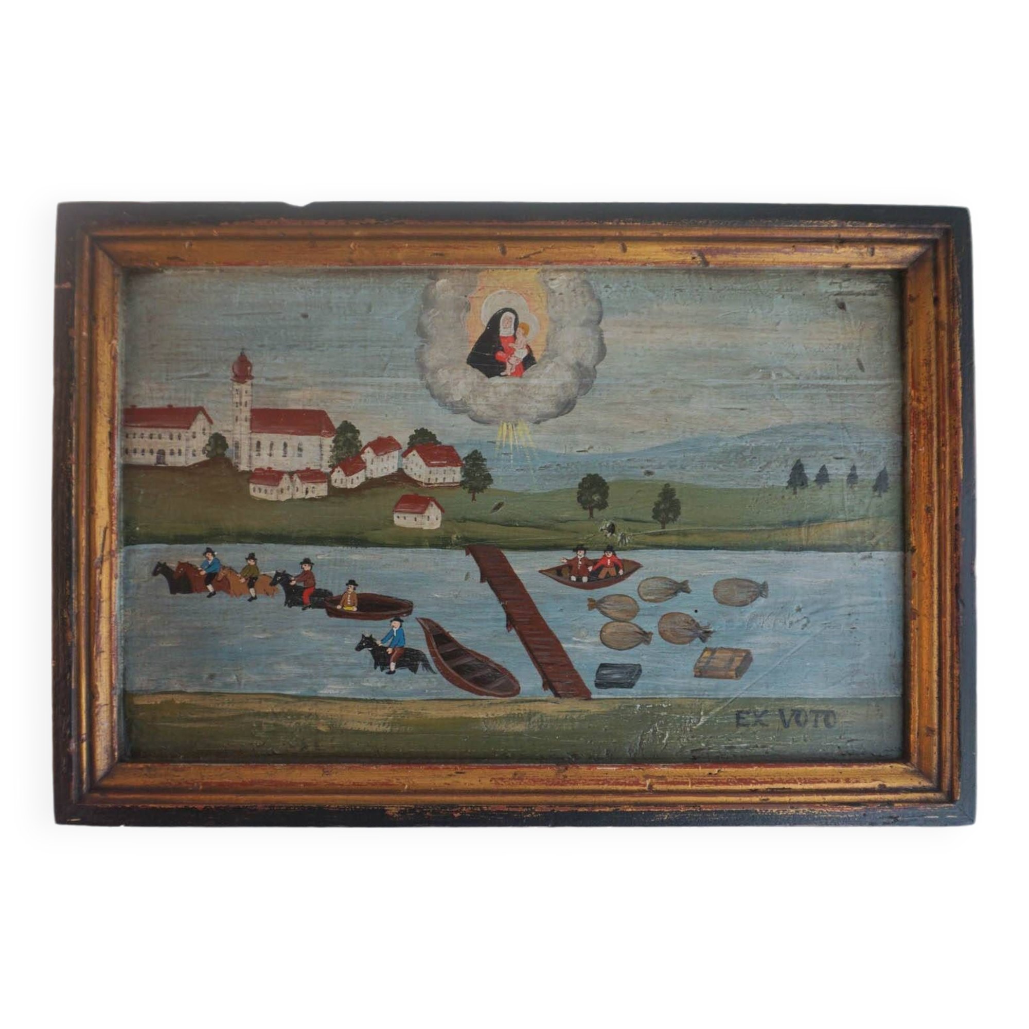 Ex Voto Vierge à l'enfant huile sur bois dans cadre
