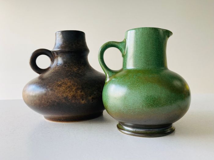 2 vintage West German vases 1 stein Keramik pitcher vase, 1 Steuler pitcher vase