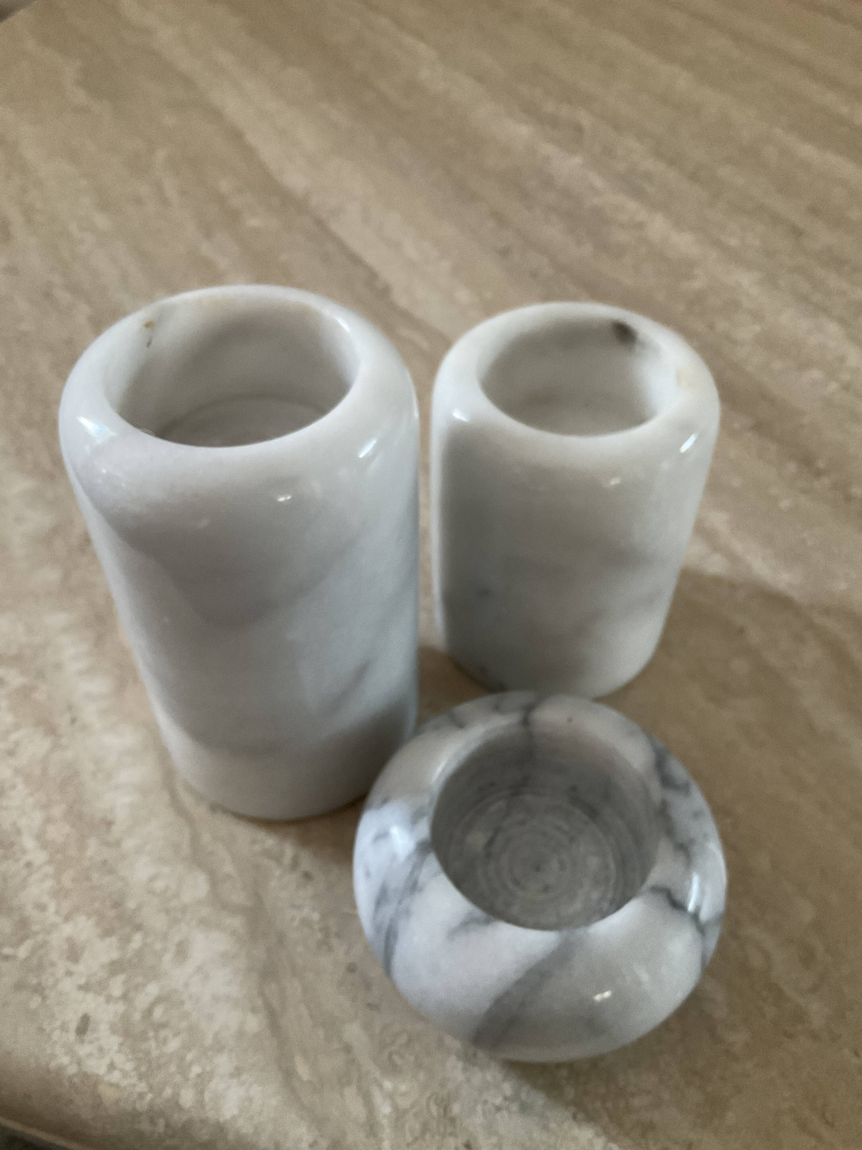 Trio of vintage white marble candle holders