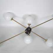 Stilnovo vintage 1960s chandelier, brass and glass, 6xE14