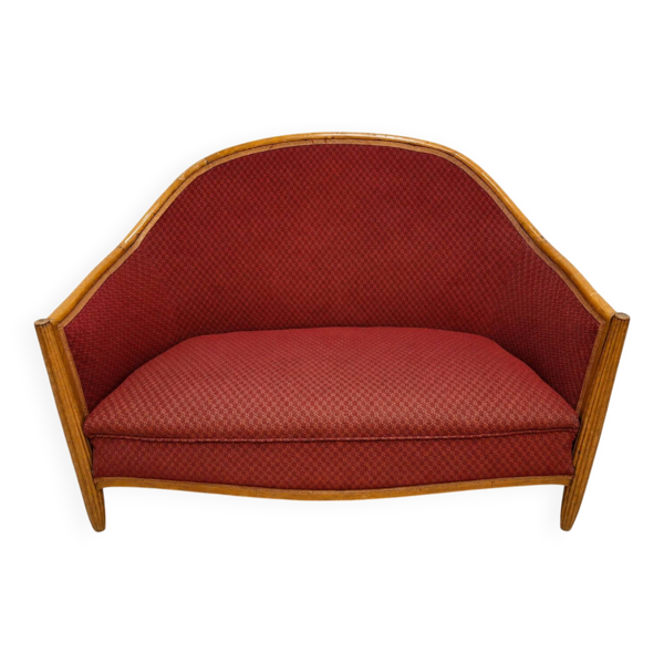 Canapé corbeille deux places en bois clair – époque Art Déco vers 1930 (omb