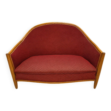 Two-seater basket canapé in light wood – Art Deco period around 1930 (omb)