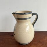 Off-white glossy ceramic decanter, hand-painted gray blue patterns H:20cm