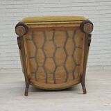 1960s, Danish highback armchair, furniture cotton/wool fabric, oak wood.