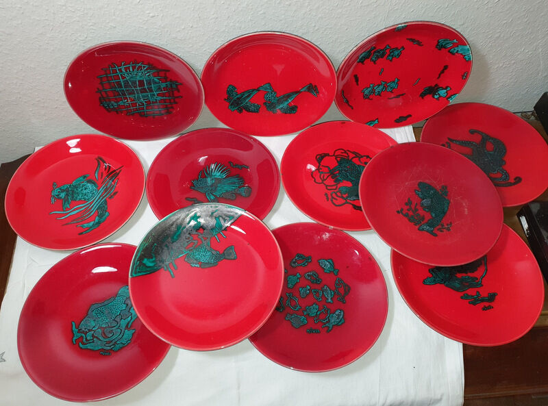 Service A Fish Vallauris Rouge Signed MEVEL