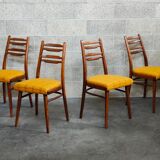 Suite of 4 Czech chairs wood and fabric Yellow "Univerzal" late 60