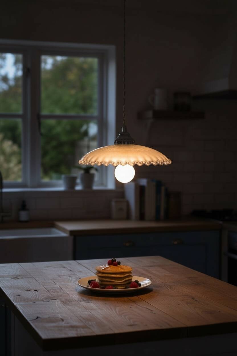 Art Deco opaline pendant light with metal lace balcony