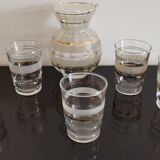Set of 5 glasses and small pichet in granite gilded border