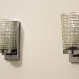 Wall lamps in worked glass and chromed metal, Italy 70's