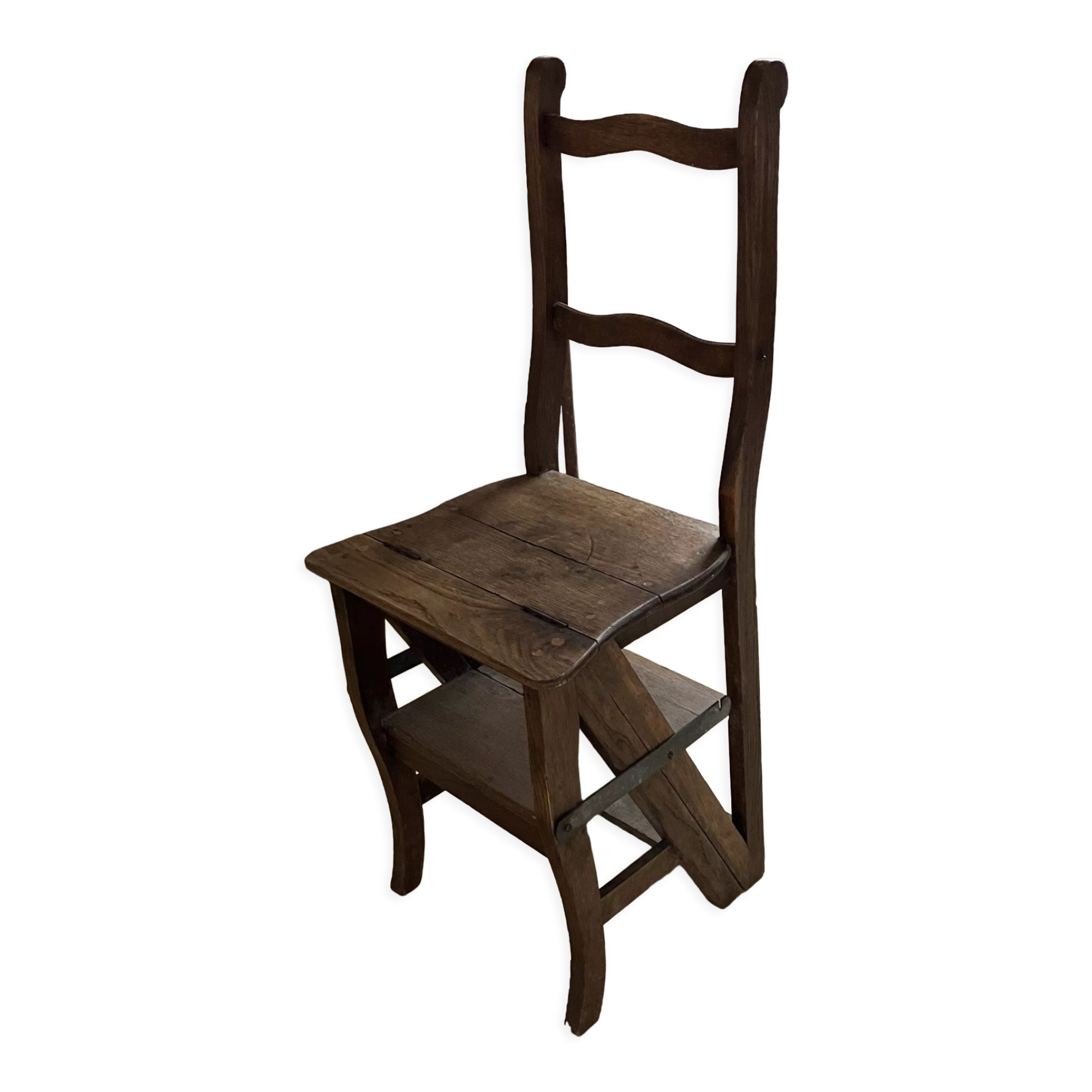 Old wooden library stepladder chair