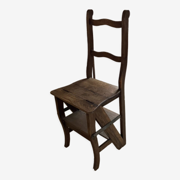 Ancienne chaise escabeau de bibliotheque en bois