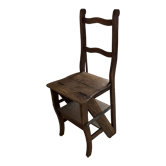 Ancienne chaise escabeau de bibliotheque en bois