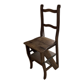 Old wooden library stepladder chair